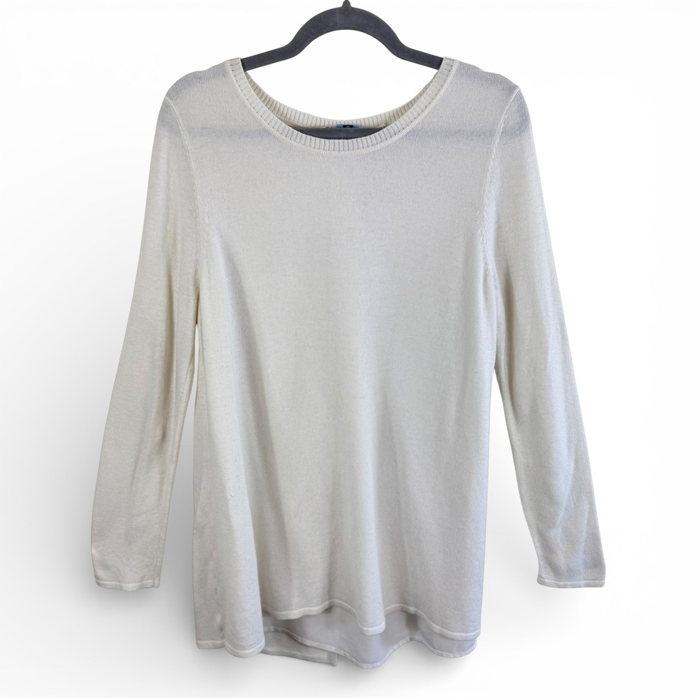 Soft Surroundings Cream Wool Alpaca Blend Split Back Mixed Media Sweater XL